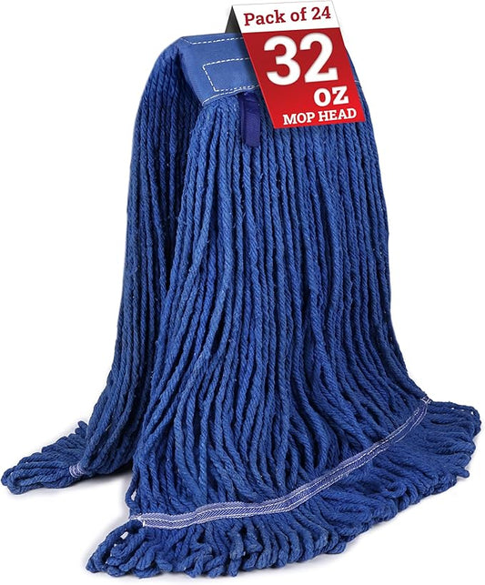 KLEEN HANDLER Blended Loop End Heavy Duty Mop Head Replacement, Wet Mop Refills for Industrial and Commercial Use, Dark Blue, 32 Oz (24-Pack)