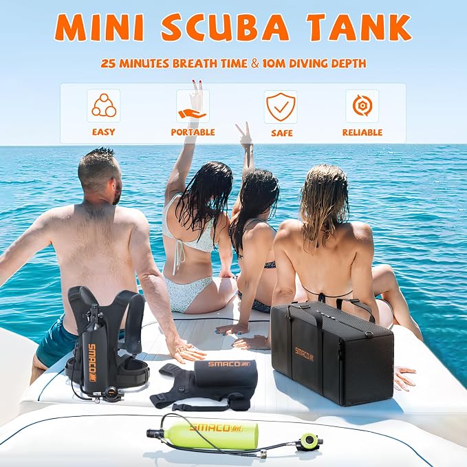 SMACO Mini Scuba Tank 1.9L Capacity Diving Oxygen Tank for Underwater Breathing Reusable Small Scuba Tank Kit with Portable Bag Scuba Cylinder for Underwater Entertainment/Diving Work