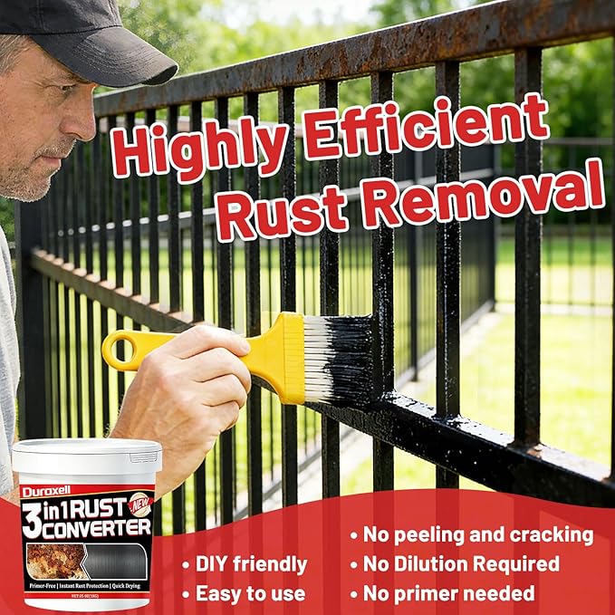 Rust Converter Paint for Metal, 3-in-1 Rust Reformer & Metal Primer, Paint Over Rust Metal, Anti-Rust Paint for Metal Fence, Trailer Frame, Automotive Parts, Black Rust Stop Coating – 35 oz