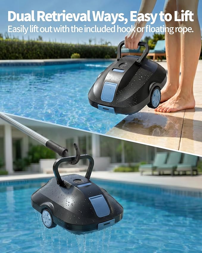 (2026 Upgrade) Robotic Pool Cleaner -Up to 250-Min Cordless Automatic Pool Vacuum Robot for Above Ground & Inground Pools -Powerful Suction Self-Parking for Swimming Pool up to2200 Sq. Ft -Black