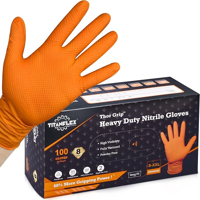 TitanFlex Disposable Heavy Duty Industrial Nitrile Gloves, Latex Free, Food Safe, Powder Free, Mechanic Gloves, 100-ct Box (Large)