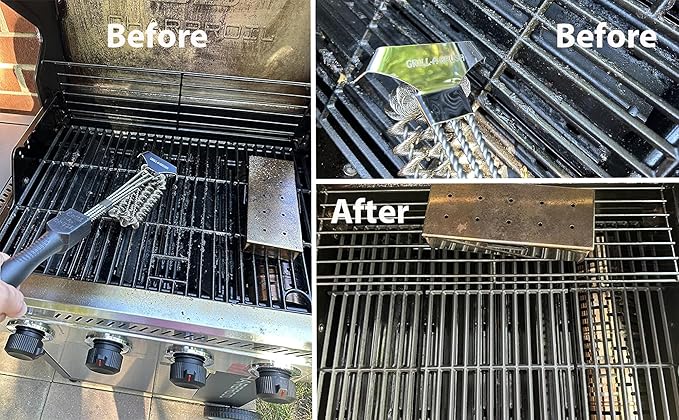 BBQ Grill Brush - 360° Scraper Clean - Bristle Free Grill Brush - Heavy Duty Stainless - Safe on All Grates - Safe Barbecue Brush - Gas, Charcoal, Smokers