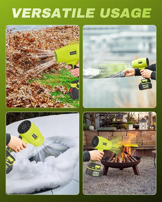 Saker Cordless Leaf Blower Portable Dust Cleaner Handheld Turbo Jet Blower 180000 RPM Air Duster with Adjustable Speed for Drying Patio Cleaning 3 Batteries Green