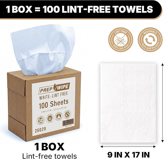 Lint Free Cleaning Towels, Heavy Duty Cleaning Cloths, Lint Free Wipes, Cleaning Cloths for House & Industrial Use, Disposable Cleaning Rags, Pack of 100 Sheets 9" x 17" (White) 26020
