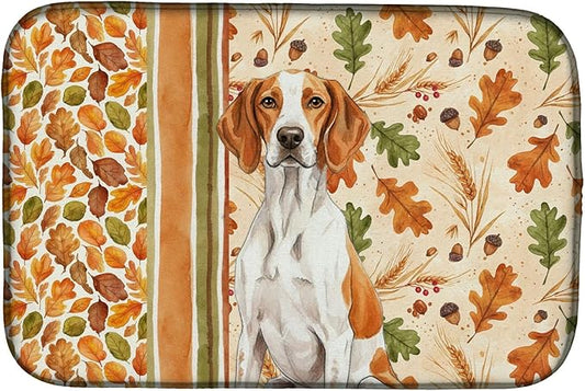 Caroline's Treasures Orange and White Pointer Heirloom Fall Dish Drying Mat Absorbent Dish Drying Mat Pad for Kitchen Counter Dish Drainer Mat for Countertop, 14 x 21", Multicolor