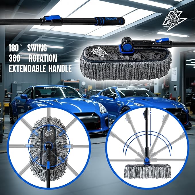 Flash Dog Car Duster Exterior & Interior Scratch Free Kit Microfiber and Telescopic Aluminum Alloy Handle for Cars/SUV/Trucks with Car Duster Interior, Portable Waterless Dust Removal
