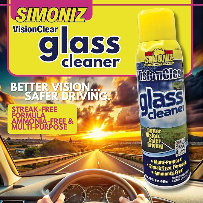 Simoniz Vision Clear Glass Cleaner Streak Free (2-pack) 19oz + LARGE Microfiber Polish Cloth COMBO