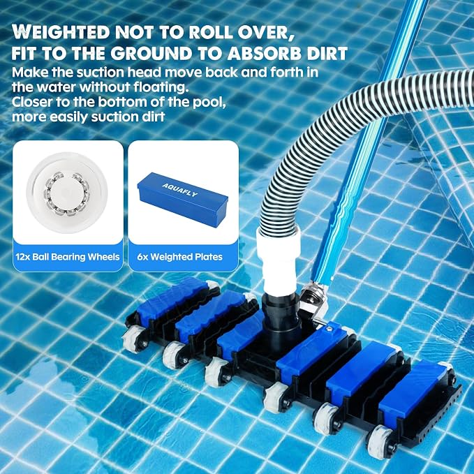 Pool Vacuum Head, Manual Pool Vacuum for Inground and Above Ground Pools Flexible Swivel Pool Head with Integrated Bottom Brush Swimming Pool Head for Absorb - 19 Inch Brush