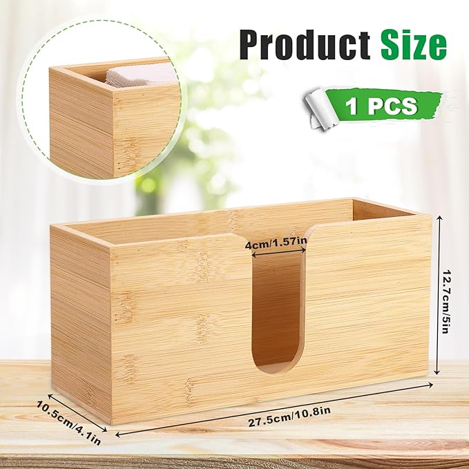 Bamboo Paper Towel Dispenser Countertop Folded Paper Towel Holder Trifold Napkin Holder, Suitable for Z-fold, C-fold or MultiFold Trifold - Bathroom Toilet and Kitchen, 10.8'' W x 4'' D x 5'' H