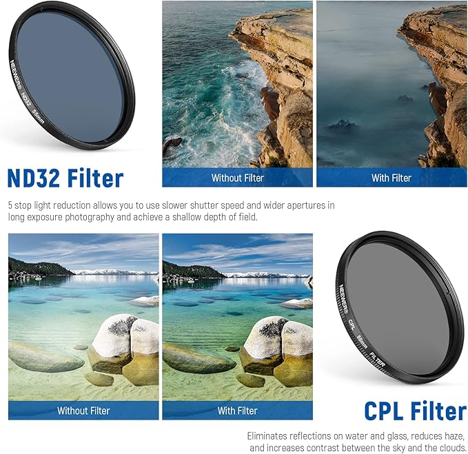 NEEWER 55mm ND + CPL + Star + 4 Graduated Color Filter Set with Phone Lens Clamp Compatible with iPhone 17 16 16e 15 14 Pro Max Plus Samsung Galaxy S25 Ultra