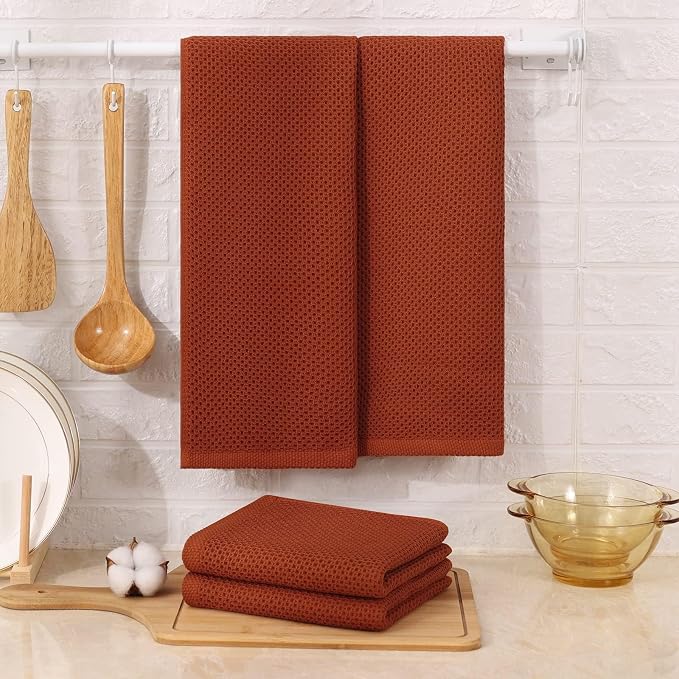 Kitinjoy 100% Cotton Waffle Weave Kitchen Hand Towels (13 X 28 Inches, Rust), 6-Pack Super Soft and Absorbent Dish Towel for Drying Dishes