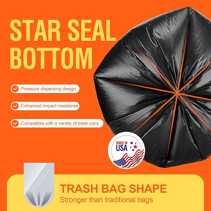 Delxo 30-33 Gallon Trash Bags, 21000 Count – 0.6 Mil Medium Duty Garbage Bags, Durable Plastic Bolsas para basura, Perforated Design– Made in USA for Kitchen, Yard, Office (Black)