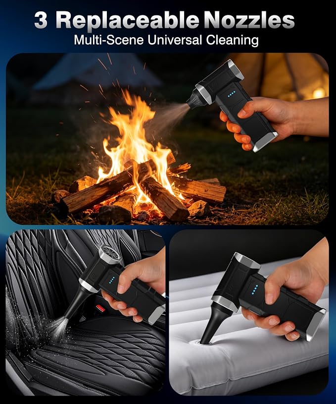 Compressed Air Duster, 110000 RPM High-Speed Electric Air Duster with Brushless Motor, 3 Rotatable Nozzles, 5 Speed Modes & 4000mAh Rechargeable Battery for PC, Keyboard, Car, House, Outdoor