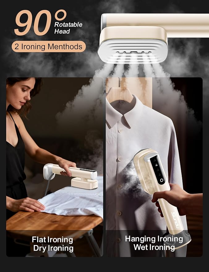 Sundu Travel Steamer for Clothes, Portable Handheld Garment Steamer, 2 Water Tanks (180 ml +100 ml), 25 Minutes of Continuous Ironing for Travel,Home Pale Gold
