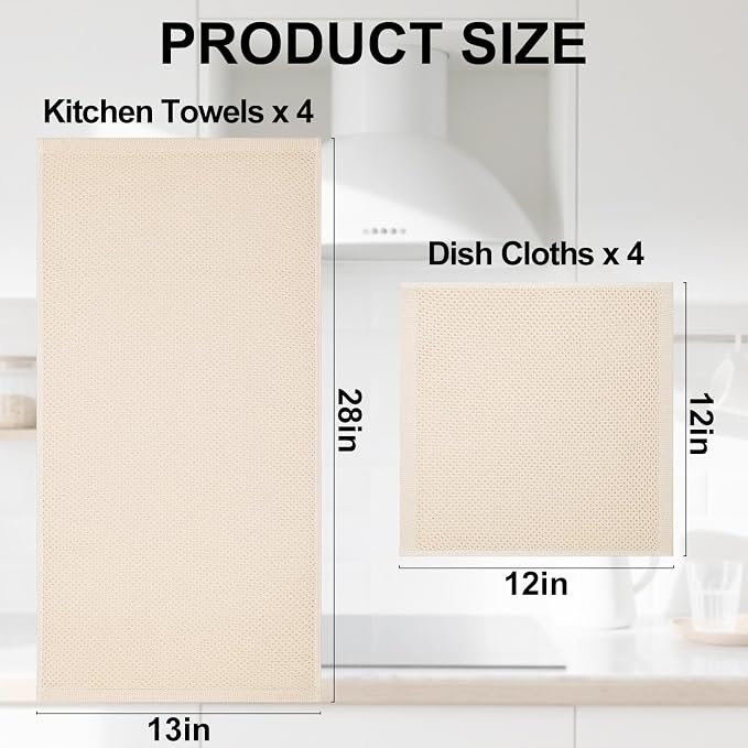 Homaxy 100% Cotton Kitchen Towels and Dishcloths Set, 12 x 12 Inches and 13 x 28 Inches, Set of 8 Bulk Kitchen Towels Set, Ultra Soft Absorbent Dish Cloths for Washing Dishes, Mixed Color