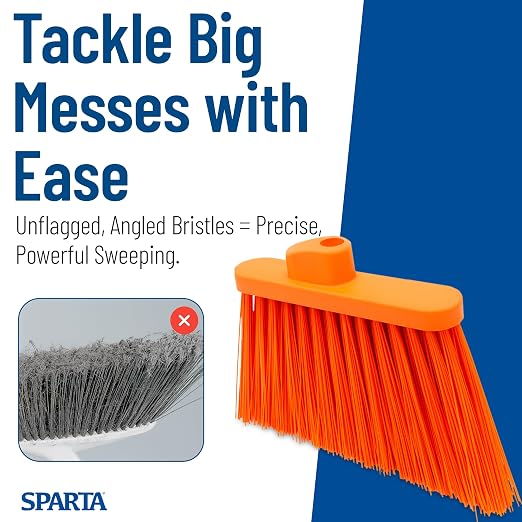 SPARTA Plastic Broom Head, Angled, Un-Flagged for Large Debris Indoor, Outdoor, Home, Restaurant, Lobby, Office, 12 Inches, Orange, (Pack of 12)