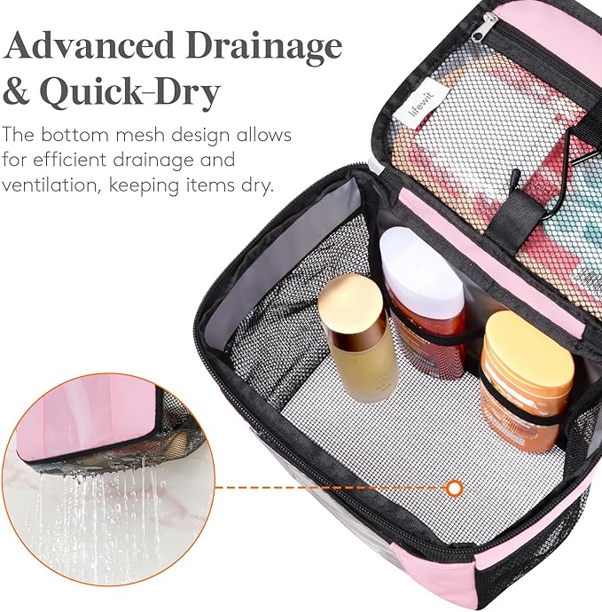 Lifewit 2 Packs Mesh Shower Caddy Bag Portable, Quick Dry Hanging Bathroom Organizer with PVC Phone Bag, College Dorm Room Essentials for Travel, Gym, Camping, Medium, Grey & Pink