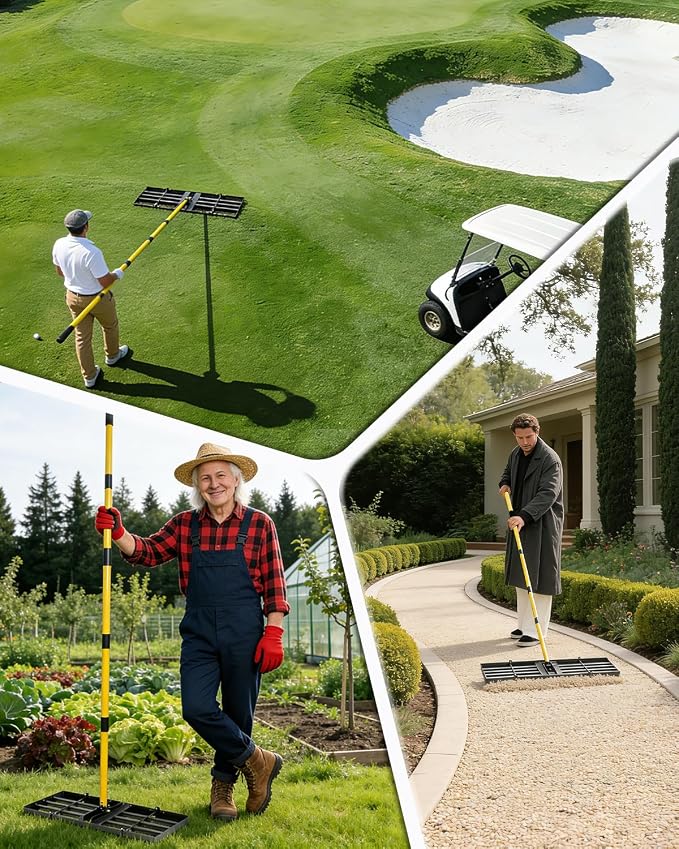 Joyhalo Lawn Leveling Rake, 36 Inch Yard Lawn Leveling for Soil with 78" Adjustable Steel Handle, Heavy Duty Effort Saving Landscape Lawn Leveler for Yard Garden Golf Course Soil Sand Dirt Grass