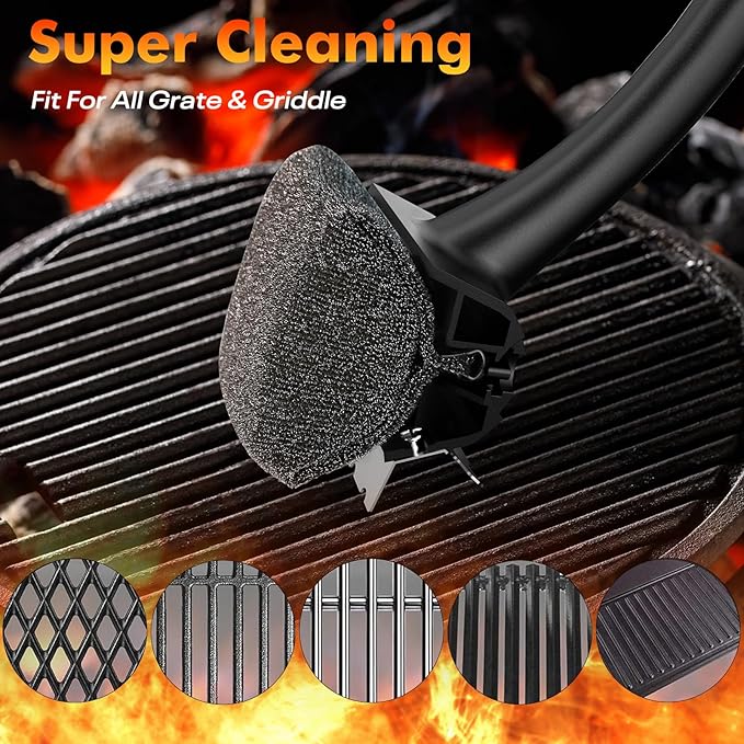 BBQ Grill Brush Bristle Free - Grill Cleaner Brush with Replaceable Heads for Cast Iron/Stainless Steel Porcelain/Gas/Charcoal Grates, Safe Grill Brush for Outdoor Grill, Grill Scraper Cleaning Brush