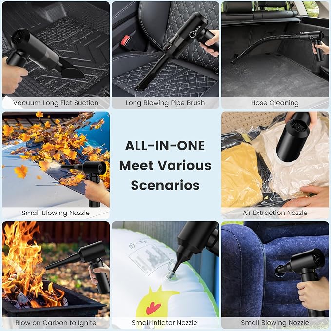 Car Vacuum Portable Cordless with Removable Battery as 35W Power Bank, 6-in-1 Handheld Vacuum Blower Set,18000PA Mini Vacuum Cleaner 6000mAH with Brushless Motor for Car Home - 2 Batteries