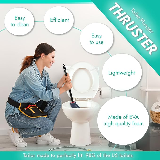 THRUSTER Professional Toilet Unblocker for US Toilets | Hydraulic Pressure Plunger for Severe Clogs and Persistent Blockages