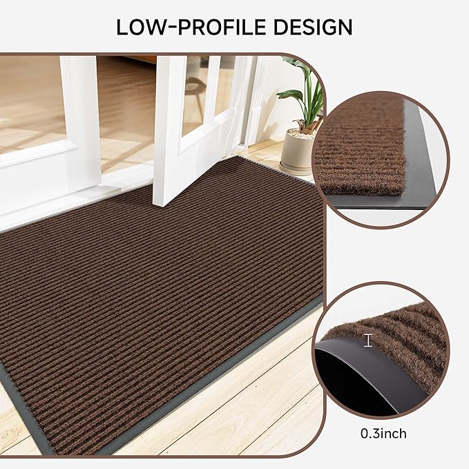 100pointONE Front Door Mat, Heavy Duty Indoor Outdoor Doormat, 120" x 36" Low Profile Outdoor Mats for Home Entrance, Stain and Fade Resistant Welcome Mat Ideal for High Traffic Area, Brown