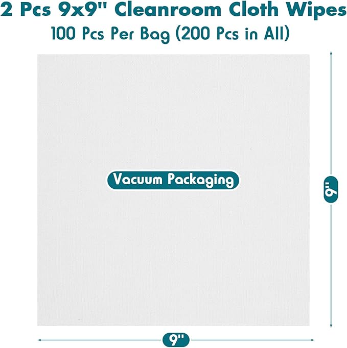 100 Pcs Cleanroom Cloth Wipes Microfiber Lint Free Cloth Disposable Clean Cloths Laser Sealed Edge for Lab Semiconductor Industries and Printing (9 x 9 Inches)