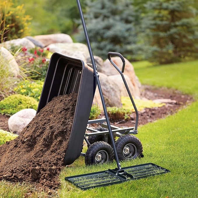 Jardineer 45 Inch Heavy Duty Lawn Leveling Rake, 72 Inch Long Handle Yard Leveler for Grass Soil, Ground Dirt Leveler Tool for Lawn, Garden, Golf Course Maintenance