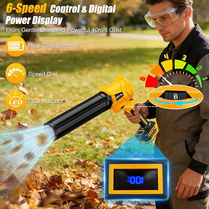 180° Rotatable Cordless Leaf Blower Compatible for DeWalt 20V Battery(Not Included), 90 MPH 6-Speed Handheld Blower with LED & Power Indicator, Extended Nozzle for Lawn, Garage, Car Cleaning