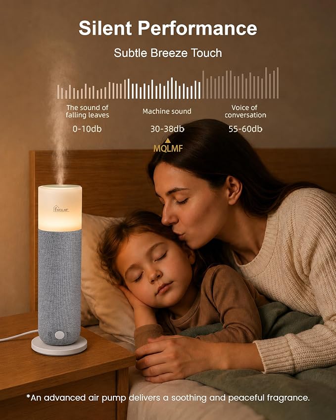 Hotel Collection Diffuser Machine,Fabric-Wrapped Design,Candlelight Atmosphere Lamp,1000 Sq Ft,Waterless Essential Oil Diffuser,Scent Air Machine for Home,Includes 2 x 60ml (2 oz) Oils - Gray