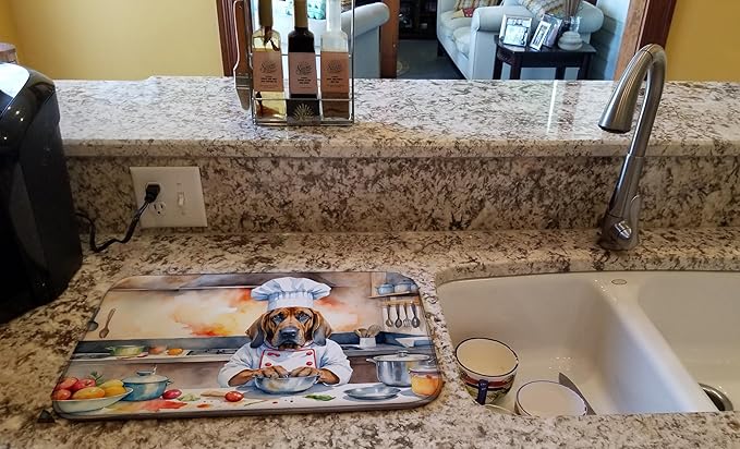 Caroline's Treasures DAC6210DDM Bloodhound The Chef Dish Drying Mat Absorbent Dish Drying Mat Pad for Kitchen Counter Dish Drainer Mat for Countertop, 14 x 21", Multicolor