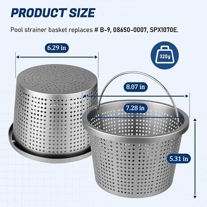 Aluminum Inground Pool Skimmer Basket for Pentair U-3 and Hayward SP1070 Skimmer Basket - 8 Inch Metal Pool Basket Replace SPX1070E 08650-0007 B-9 Filter Basket