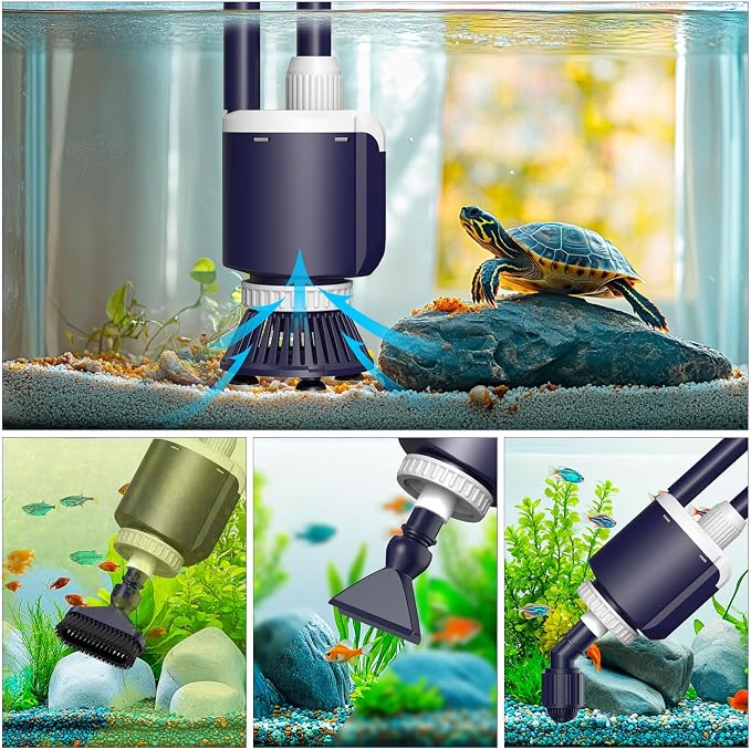 AQQA Fish Tank Cleaner,DC 34W/600GPH Adjustable Water Flow Aquarium Gravel Vacuum,Multi-Filtration Purifies Water Electric Cleaning Kit for Water Change Water Circulation Wash Sand Gravel 110V-240V