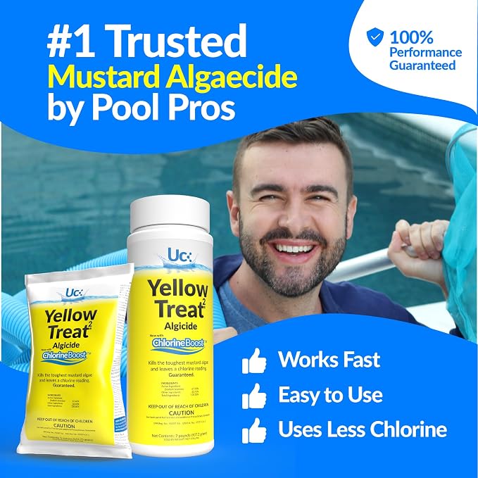 United Chemicals YellowTreat Mustard Algaecide for Swimming Pool – Super Strength Algae Killer for Mustard & Yellow Algae in Saltwater & Chlorine, Above & Inground Pool Treatment | YT2-2LB-C2