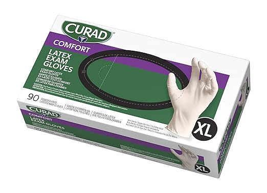 CURAD Comfort Disposable Medical Latex Gloves, Powder Free, Textured, X-Large, - For Superior Grip & Comfort in Medical Use, Pack of 10, 900 Count