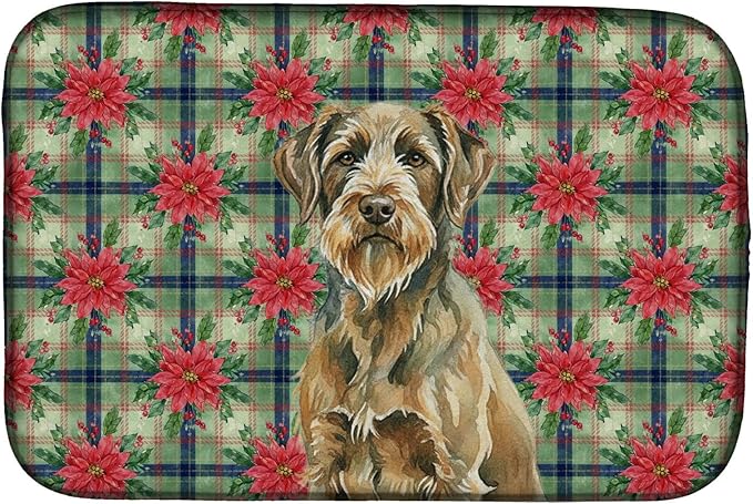 Caroline's Treasures Chestnut Wirehaired Pointing Griffon Christmas PoinsettIas Dish Drying Mat Absorbent Dish Drying Mat Pad for Kitchen Counter Dish Drainer Mat for Countertop, 14 x 21", Multicolor