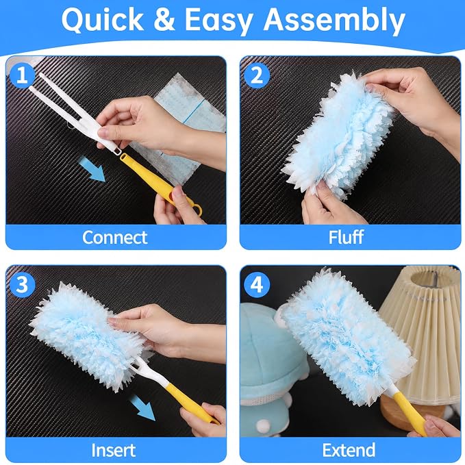 80 Count Disposable Dusters Refills, Heavy Duty Duster Refills Compatible with Swiffer Duster Refills (80 Count Duster Refill +1 Handle)