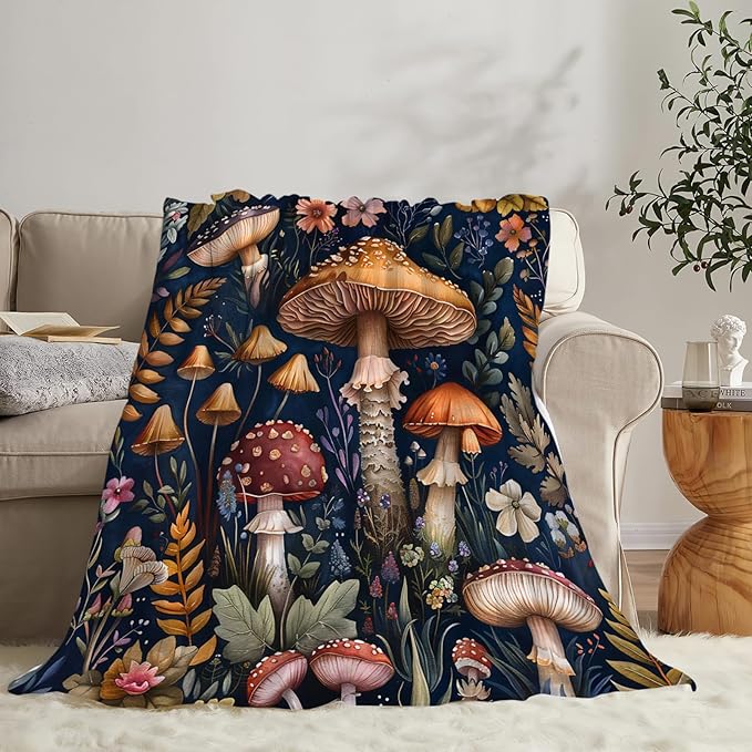 Tijuboni Mushroom Throw Blanket Mushroom Gifts for Girls Women Boys Men Kids Adults Soft Flannel Fleece Blanket for Couch Sofa Bed Home Decor 40"x50"