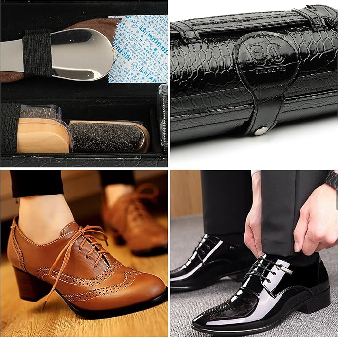 Stone and Clark Leather Shoe Shine Kit - 13 PCS Shoe Polish Kit for Complete Leather Boot Care, Compact & Travel Friendly