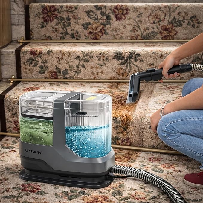 Couch & Upholstery Cleaner Machine, Portable Carpet Shampooer Machine with 18KPa Powerful Suction, Dual Brush Heads for Deep Cleaning Car Seat, Rug, Furniture, Stairs, Sofa, Spot & Pet Mess, Gray