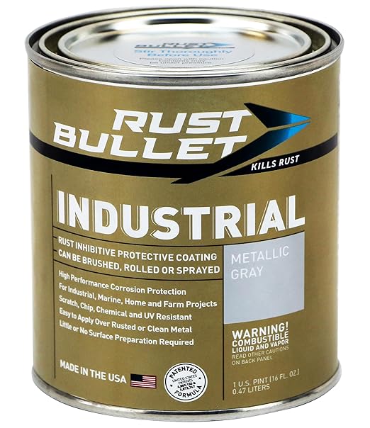RUST BULLET Industrial - Metallic Gray - 1 Pint - Rust Preventative Coating for Industrial, Marine, Home and Farm Projects, Chip and UV Resistant, Durable Finish