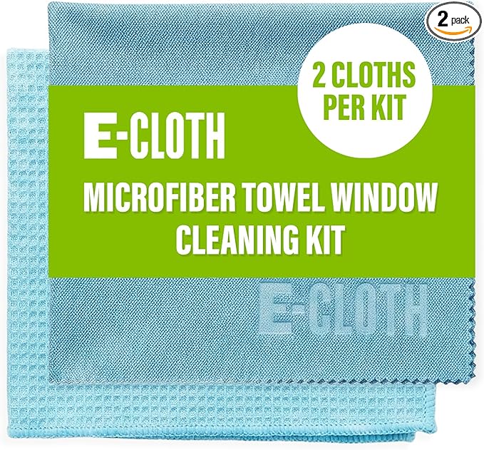 E-Cloth Window Cleaning Cloth Kit - Reusable Durable Towels, Washable & Long Lasting, Glass Cloth for Windows, Mirrors, Cars, Lenses & Screens, Streak Free Shine, Microfiber - Alaskan Blue