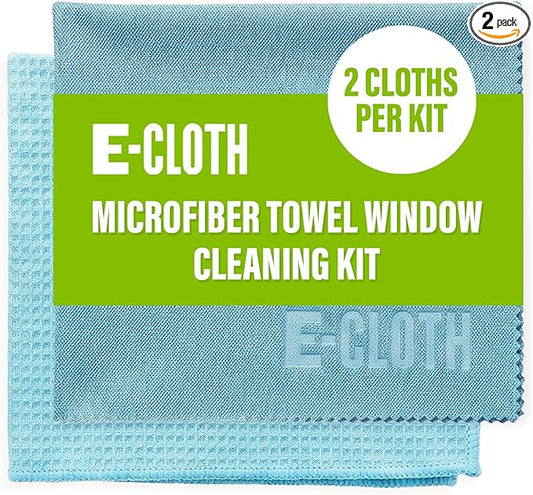 E-Cloth Window Cleaning Cloth Kit - Reusable Durable Towels, Washable & Long Lasting, Glass Cloth for Windows, Mirrors, Cars, Lenses & Screens, Streak Free Shine, Microfiber - Alaskan Blue