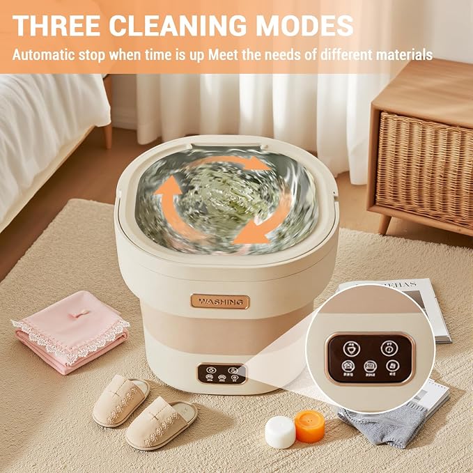 Garvee 12L Mini Portable Washing Machine and Dryer, Folding Compact Small Washer Fully Automatic 3 Cleaning Modes Collapsible Camping Washer for RV Dorm Travel Hotel Laundry