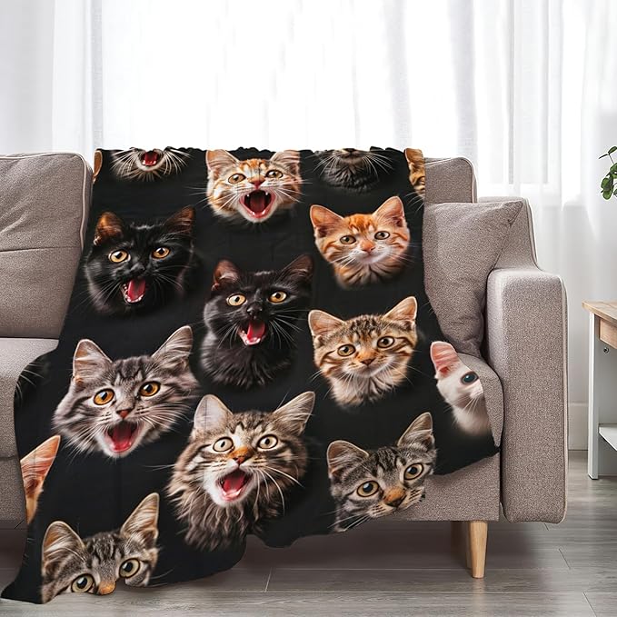 Tijuboni Cats Throw Blanket Cat Gifts for Girls Boys Women Men Kids Adults Soft Flannel Fleece Blanket for Couch Sofa Bed Home Decor 60"x80"