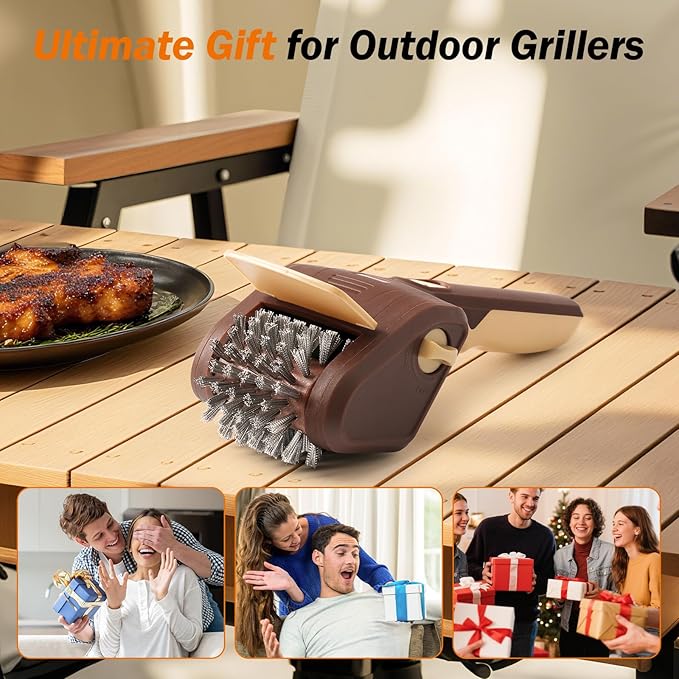 Electric Grill Brush for Outdoor Grill, Cordless Electric Grill Cleaner, Rechargeable Grill Cleaning Stainless Steel Brush, Grill Scraper, BBQ Accessories Brown