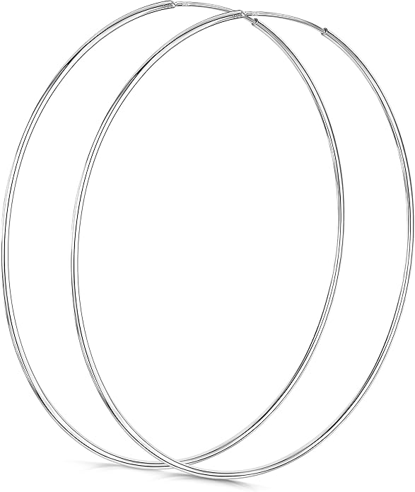 Amberta® 925 Sterling Silver Fine Circle Endless Hoops - Polished Round Sleeper Earrings Diameter Size: 20 30 40 60 75 mm