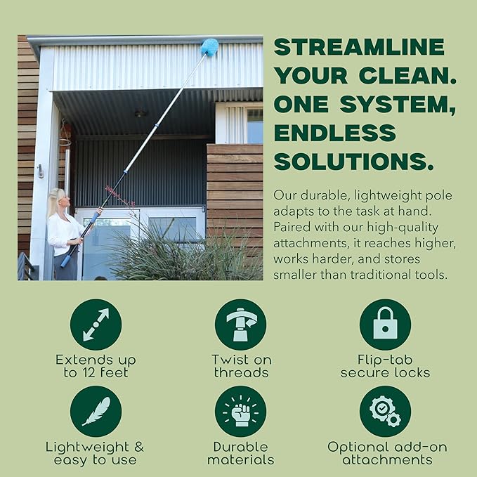 EVERSPROUT Pro 5-to-12 Foot Telescoping Extension Pole (3-Stage), Lightweight Anodized Aluminum with Flip-Tab Lock, ACME Threaded for Cleaning, Painting and More