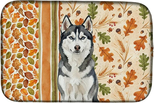 Caroline's Treasures Siberian Husky Heirloom Fall Dish Drying Mat Absorbent Dish Drying Mat Pad for Kitchen Counter Dish Drainer Mat for Countertop, 14 x 21", Multicolor