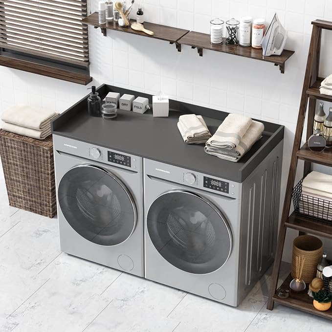 OfficeSimpli Washer Dryer Countertop, Made in USA, Non-Slip Pads, Laundry Room Wood Topper, Washer Dryer Cover for Top, Laundry Countertop, Laminate Finish (Slate Grey, Extra Large (30" x 58"))